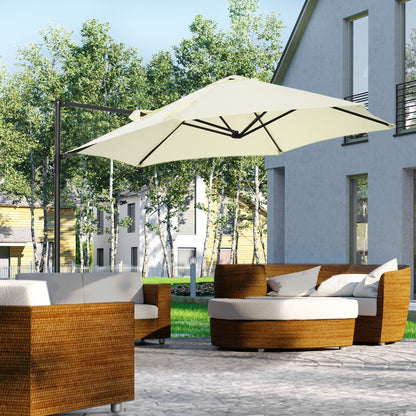 Outsunny Cantilever Garden Parasol with 360° Rotation, Offset Roma Patio Umbrella, Sun Shade Canopy with Cross Base, Beige