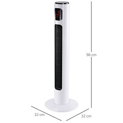 HOMCOM Freestanding 38'' Tower Fan with 3 Speeds, 3 Modes, 12h Timer, 70 Degree Oscillation, LED Panel, Remote Control, White