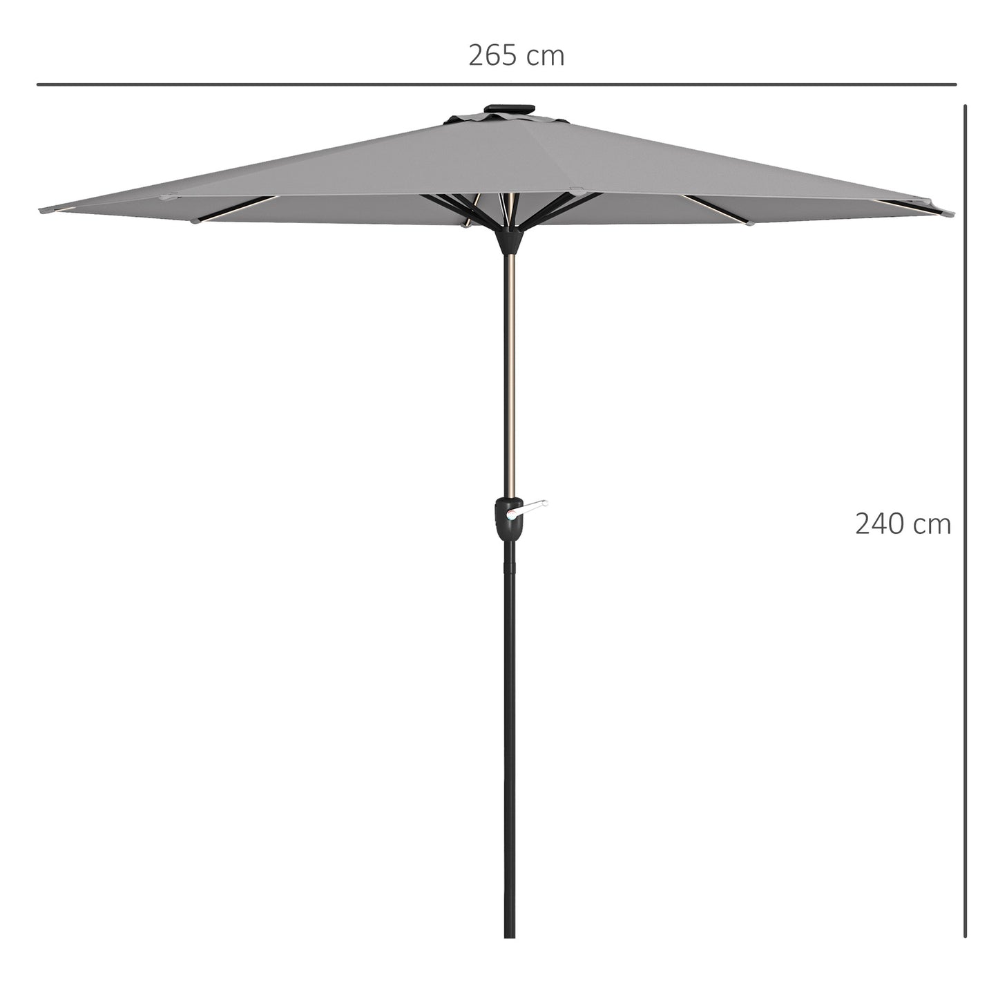 Outsunny Patio Umbrella with Solar-Powered LED Lights, Outdoor Parasol with Crank Handle, Light Grey