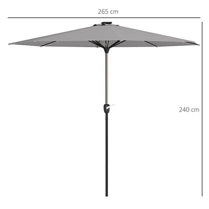 Outsunny Patio Umbrella with Solar-Powered LED Lights, Outdoor Parasol with Crank Handle, Light Grey