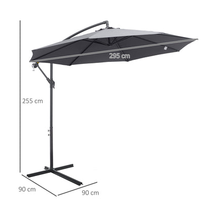 Outsunny 3(m) Garden Banana Parasol Cantilever Umbrella with Crank Handle and Cross Base, 8 Ribs for Outdoor, Hanging Sun Shade, Grey