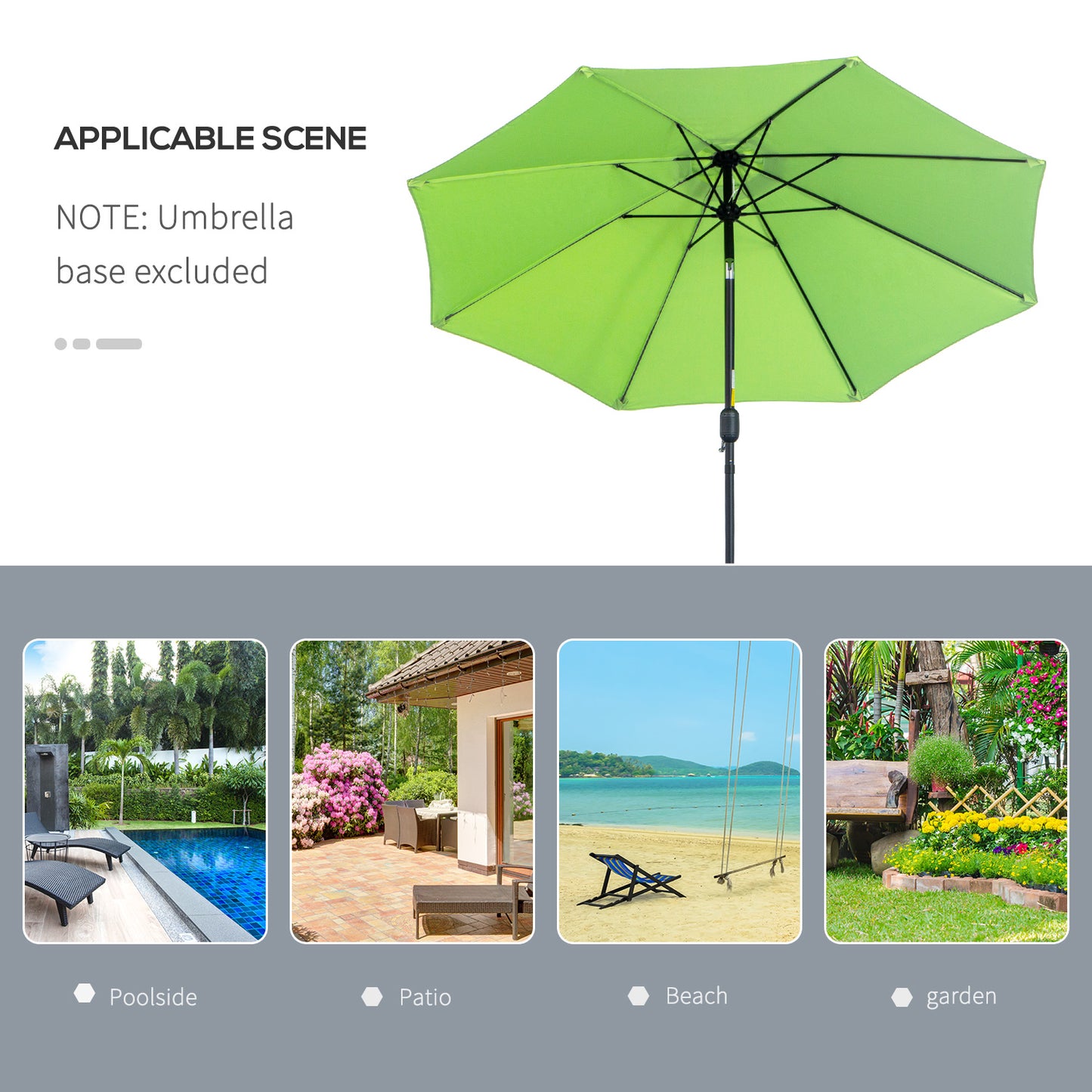 Outsunny 2.7M Patio Parasol Sun Umbrella, Tilt Shade Shelter Canopy with Crank 8 Ribs Aluminium Frame, Light Green