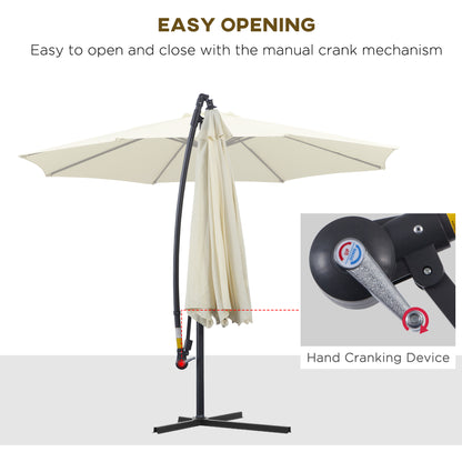 Outsunny Cantilever Parasol: 3m Patio Banana Hanging Umbrella, Crank & Tilt, 8 Ribs, Cross Base, Creamy White