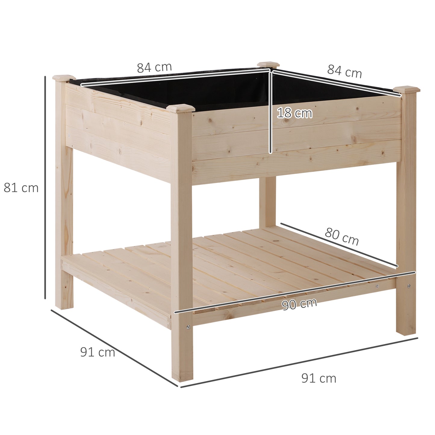 Outsunny Wooden Planter Elevated Garden Planting Bed Stand Outdoor Flower Box w/ Storage Shelf