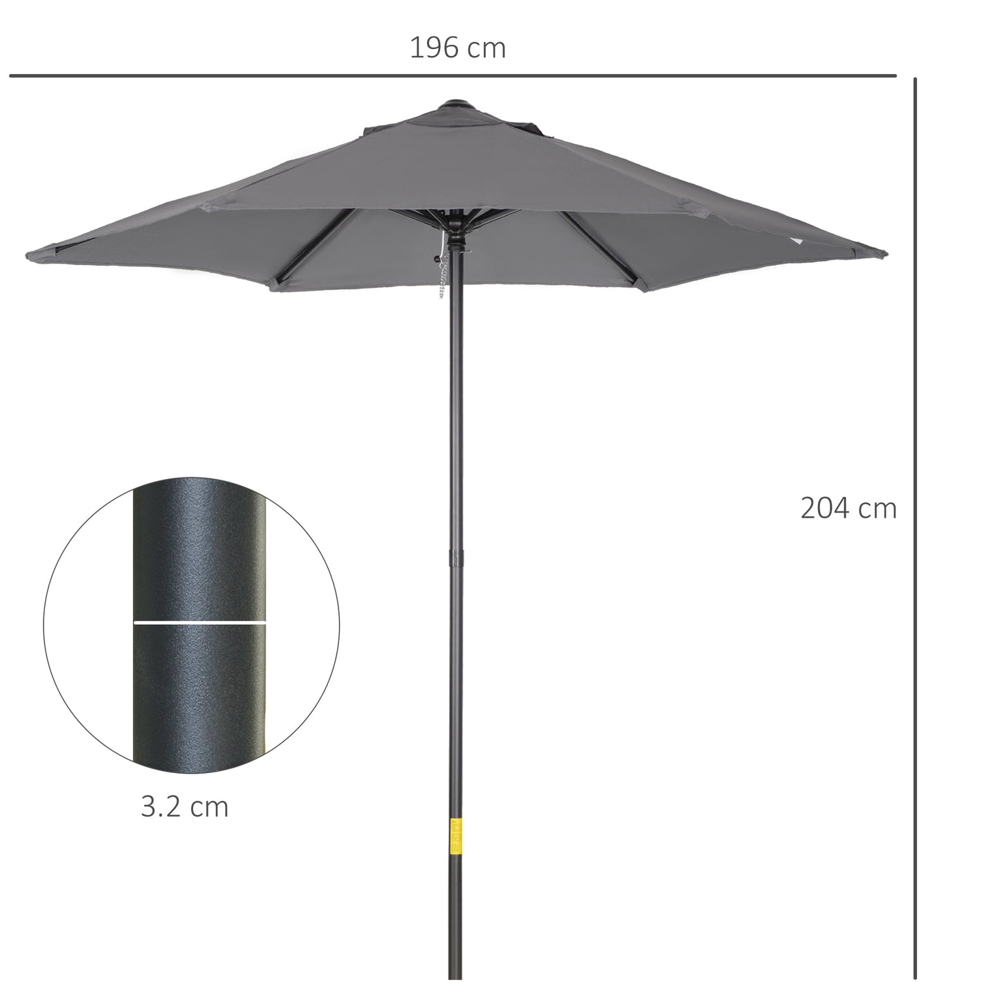 Outsunny 2m Patio Parasols Umbrellas, Outdoor Sun Shade with 6 Sturdy Ribs for Balcony, Bench, Garden, Dark Grey