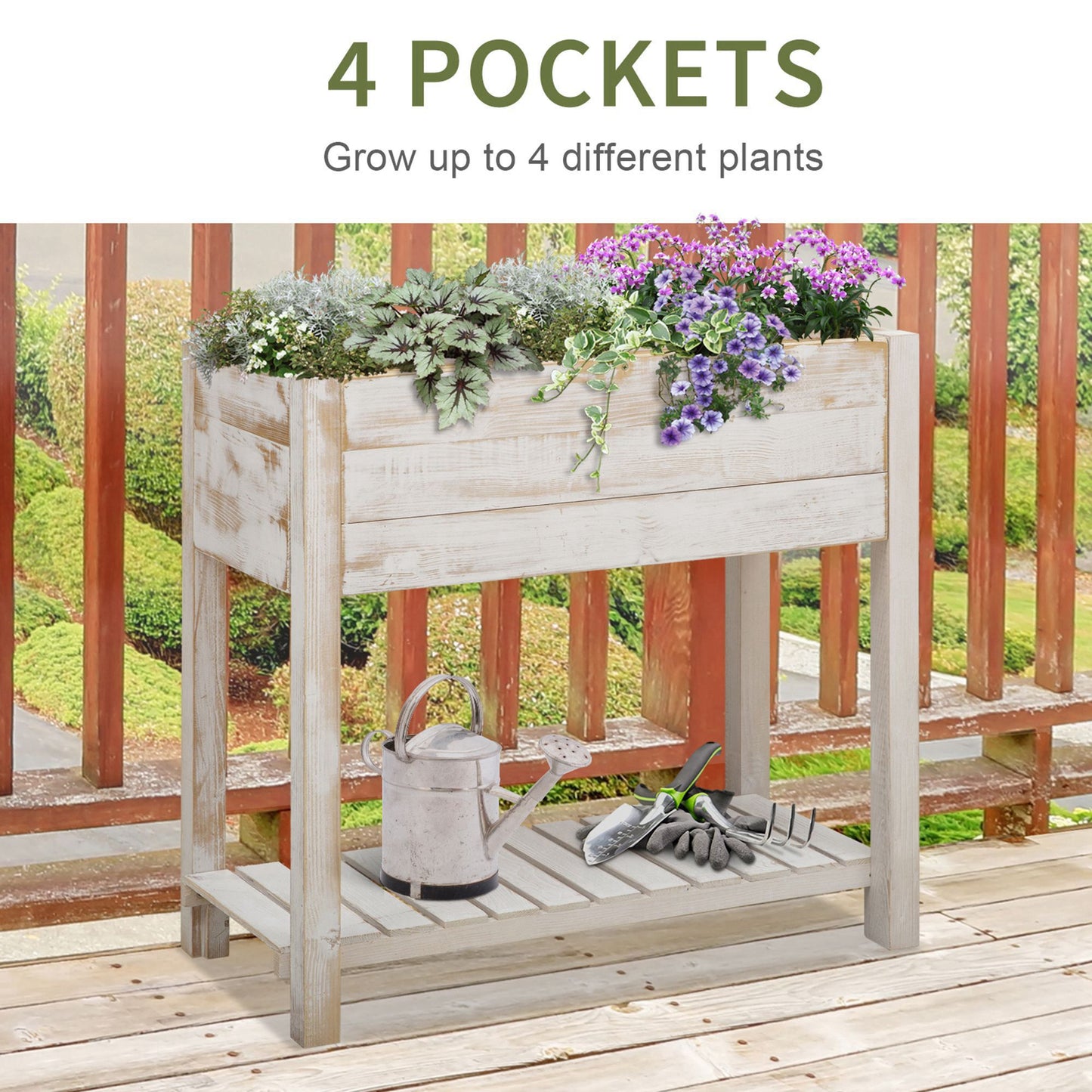 Outsunny Tiered Raised Planter: Elevated Gardening Bed with Pockets for Veggies, Flowers & Herbs, White