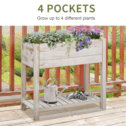 Outsunny Tiered Raised Planter: Elevated Gardening Bed with Pockets for Veggies, Flowers & Herbs, White