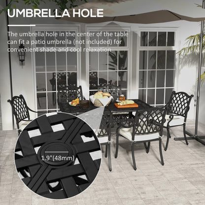 Outsunny 7 Pieces Aluminium Patio Dining Set with Umbrella Hole Black