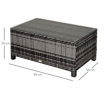 Outsunny Rattan Side Table: Tempered Glass Top, Weather-Resistant Wicker Design for Patio & Garden, Mixed Grey