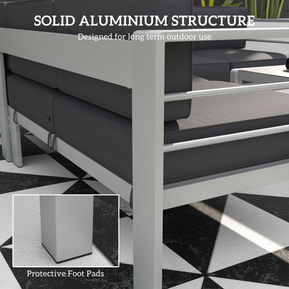 Outsunny Five-Piece Aluminium Garden Sofa Set, with Glass-Top Table - Grey