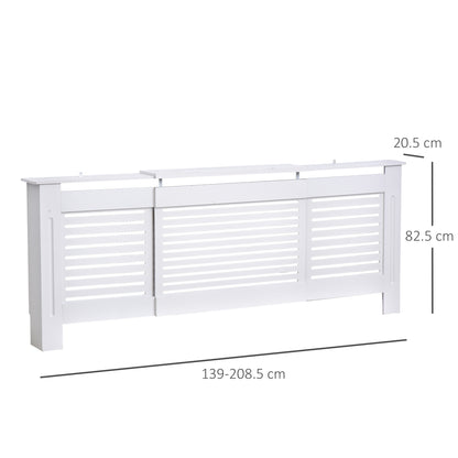 HOMCOM MDF Extendable Radiator Cover Cabinet Shelving Home Office Slatted Design White 139-208.5L x 20.5W x 82.5H cm