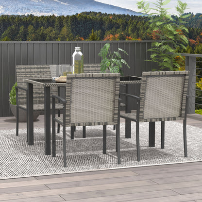 Outsunny Outdoor Dining Set 5 Pieces Patio Conservatory with Tempered Glass Tabletop,4 Dining Chairs - Mixed Grey