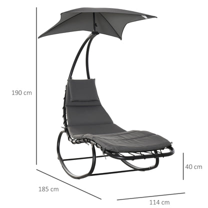 Outsunny Rocking Lounger with Canopy: Cushioned Patio Bed, Headrest Pillow for Alfresco Relaxation, Beige.