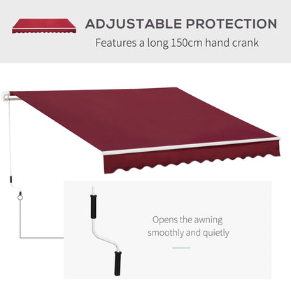 Outsunny 4x2.5m Garden Patio Retractable Manual Awning Window Door Sun Shade Canopy with Fittings and Crank Handle Wine Red