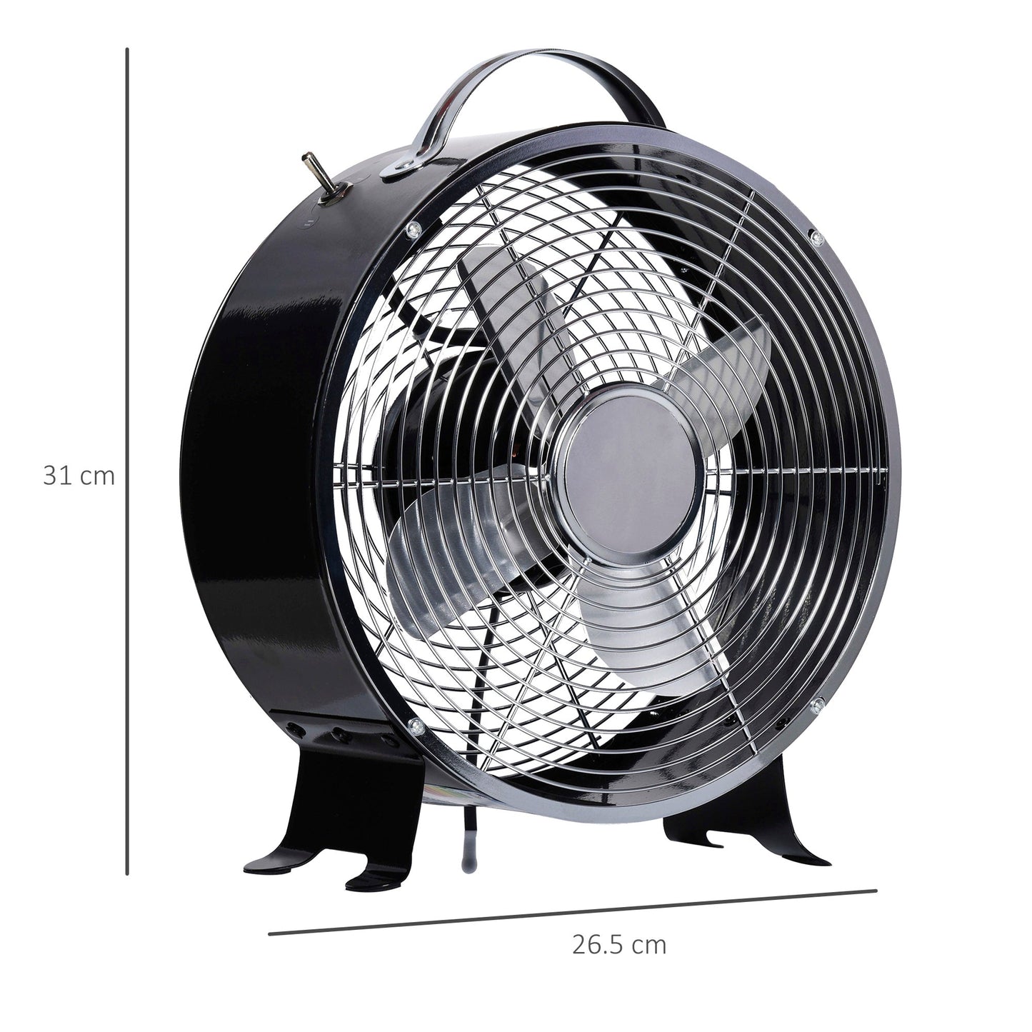 HOMCOM Personal Zephyr: Compact 26cm Desk Fan, 2 Speeds, Safety Guard, Anti-Slip Feet, Office or Home, Black
