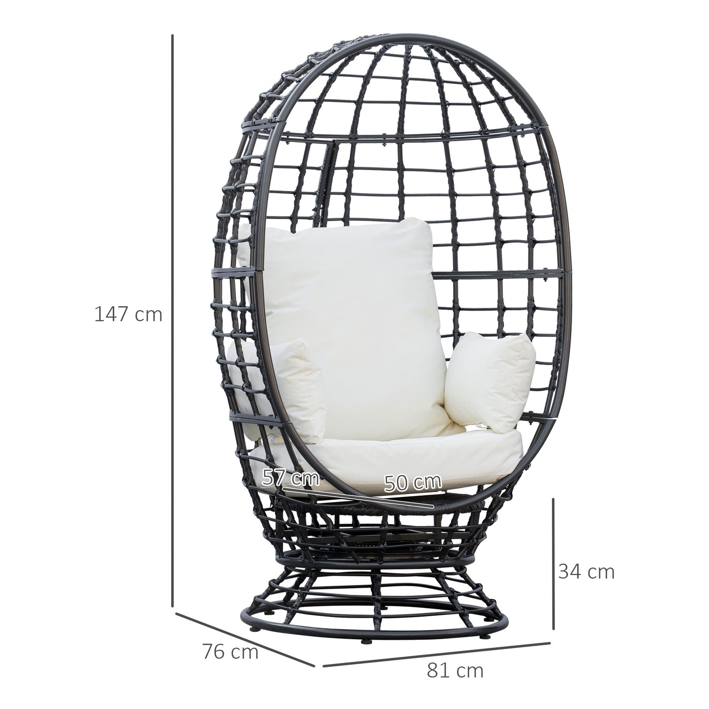 Outsunny 360° Swivel Egg Chair Outdoor, Cocoon Single Chair with Cushion for Patio & Conservatory Balcony, Black | Aosom UK