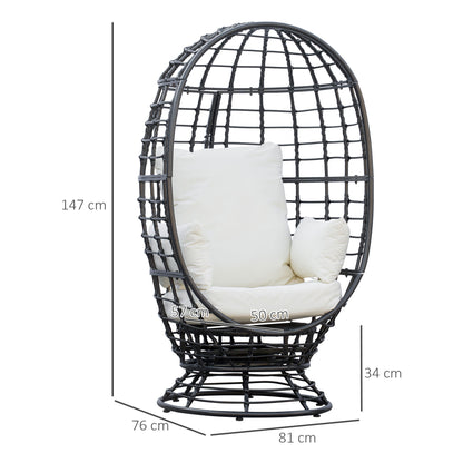 Outsunny 360° Swivel Egg Chair Outdoor, Cocoon Single Chair with Cushion for Patio & Conservatory Balcony, Black | Aosom UK