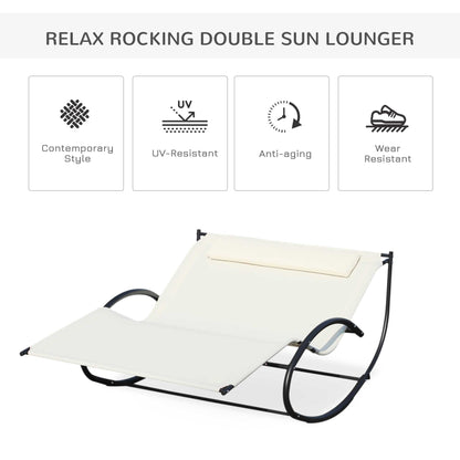 Outsunny Texteline Double Lounger W/Pillow-Beige