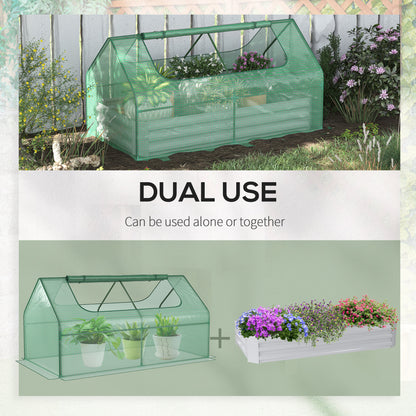 Outsunny Raised Garden Bed w/ Greenhouse, Steel Planter Box w/ Plastic Cover, Roll Up Window, Dual Use for Flowers, Herbs, 185L x 95W x 92H cm, Green