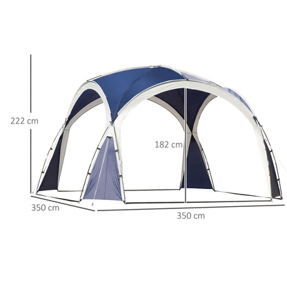 Outsunny 3.5 x 3.5M Gazebo Outdoor Marquee Tent Garden Sun Shelter Patio Spire Arc Pavilion Camp Sun Shade Blue and Grey