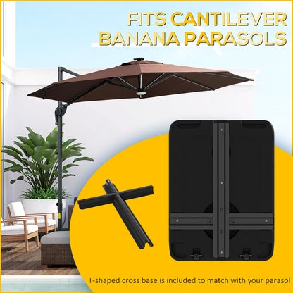 Outsunny Parasol Base on Wheels: Heavy-Duty Plastic Stand for Cantilever & Banana Umbrellas, Water/Sand Fillable