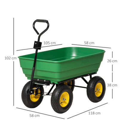 Outsunny 125 Litre Large Garden Cart Heavy Duty 4 Wheel Trolley Dump Wheelbarrow Tipping Truck Trailer - Green