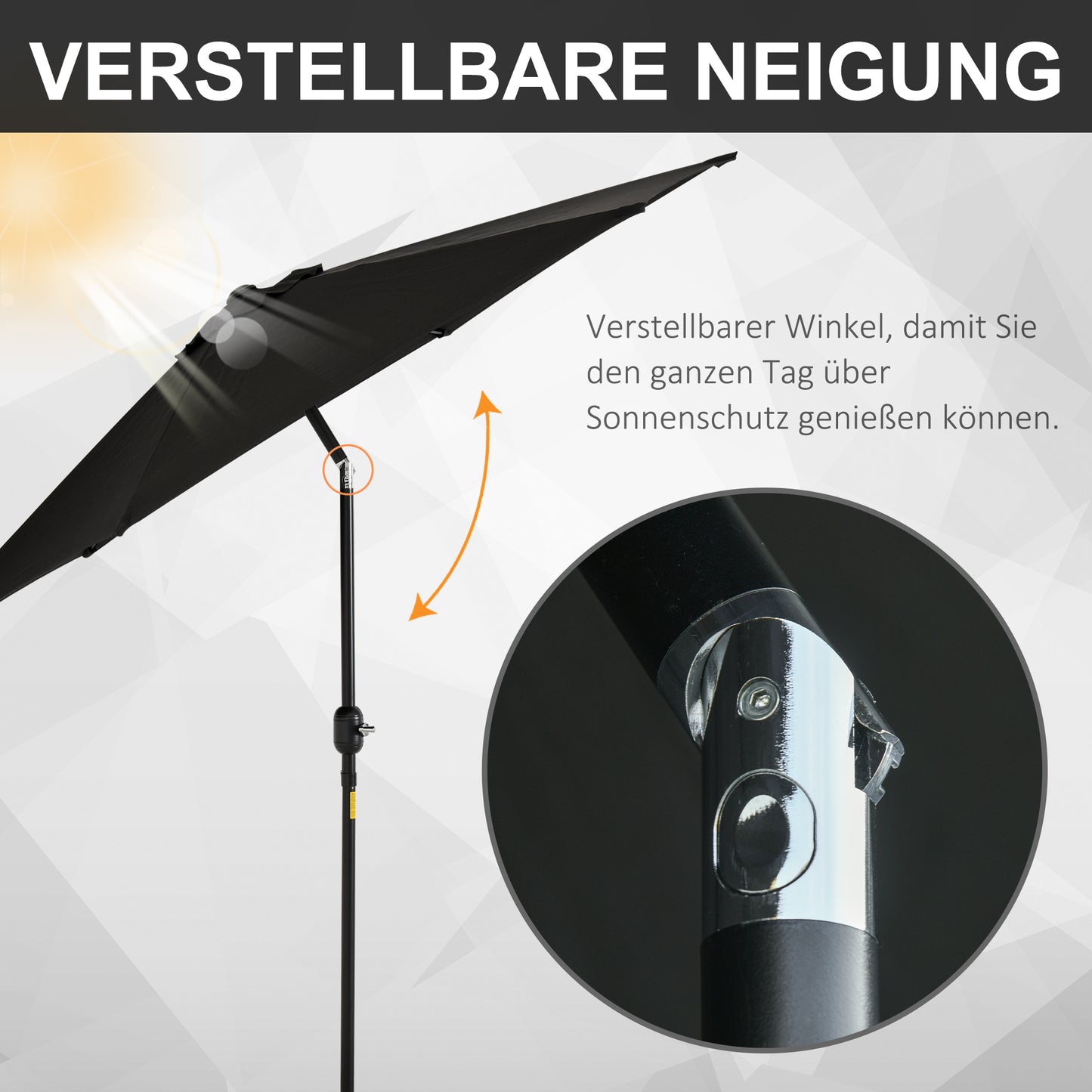 Outsunny Outdoor Garden Parasol with Tilt and Crank Mechanism, 2.7M Sun Shade Umbrella, Aluminium Frame, Black