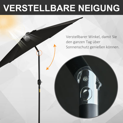 Outsunny Outdoor Garden Parasol with Tilt and Crank Mechanism, 2.7M Sun Shade Umbrella, Aluminium Frame, Black