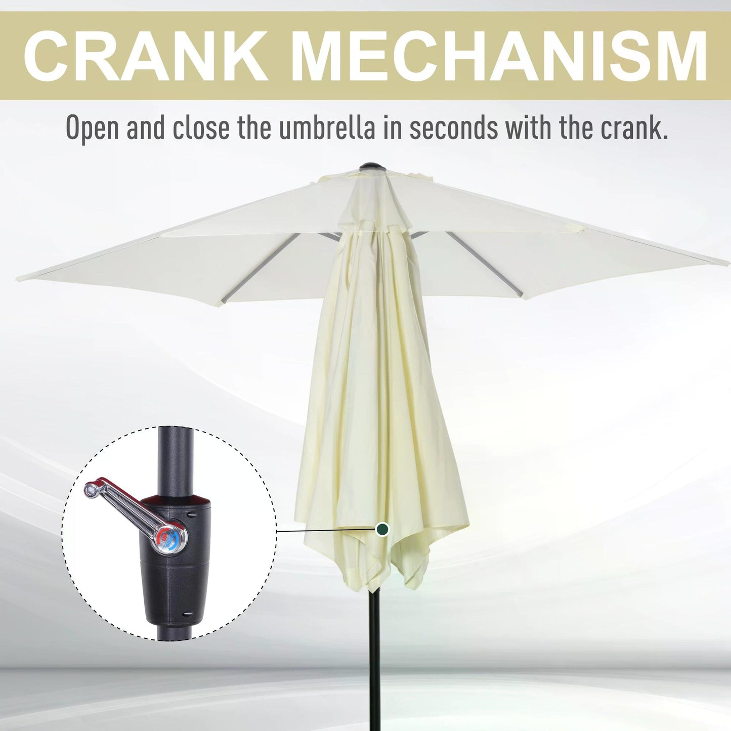 Outsunny Garden Parasol 2.7m Patio Umbrella with Tilt and Crank Mechanism, Aluminium Frame, Cream White