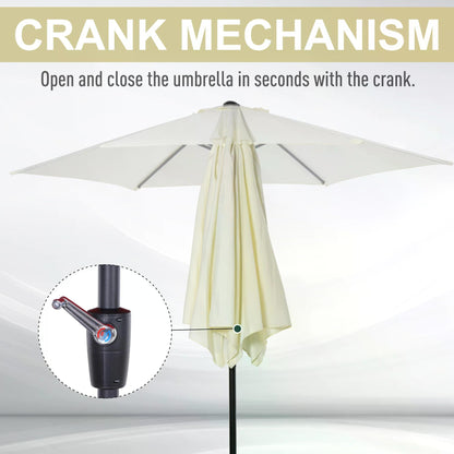 Outsunny Garden Parasol 2.7m Patio Umbrella with Tilt and Crank Mechanism, Aluminium Frame, Cream White