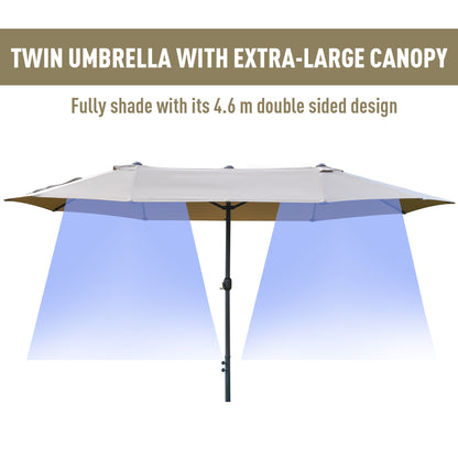 Outsunny 4.6m Garden Parasol Double-Sided Sun Umbrella Patio Market Shelter Canopy Shade Outdoor with Cross Base – Khaki