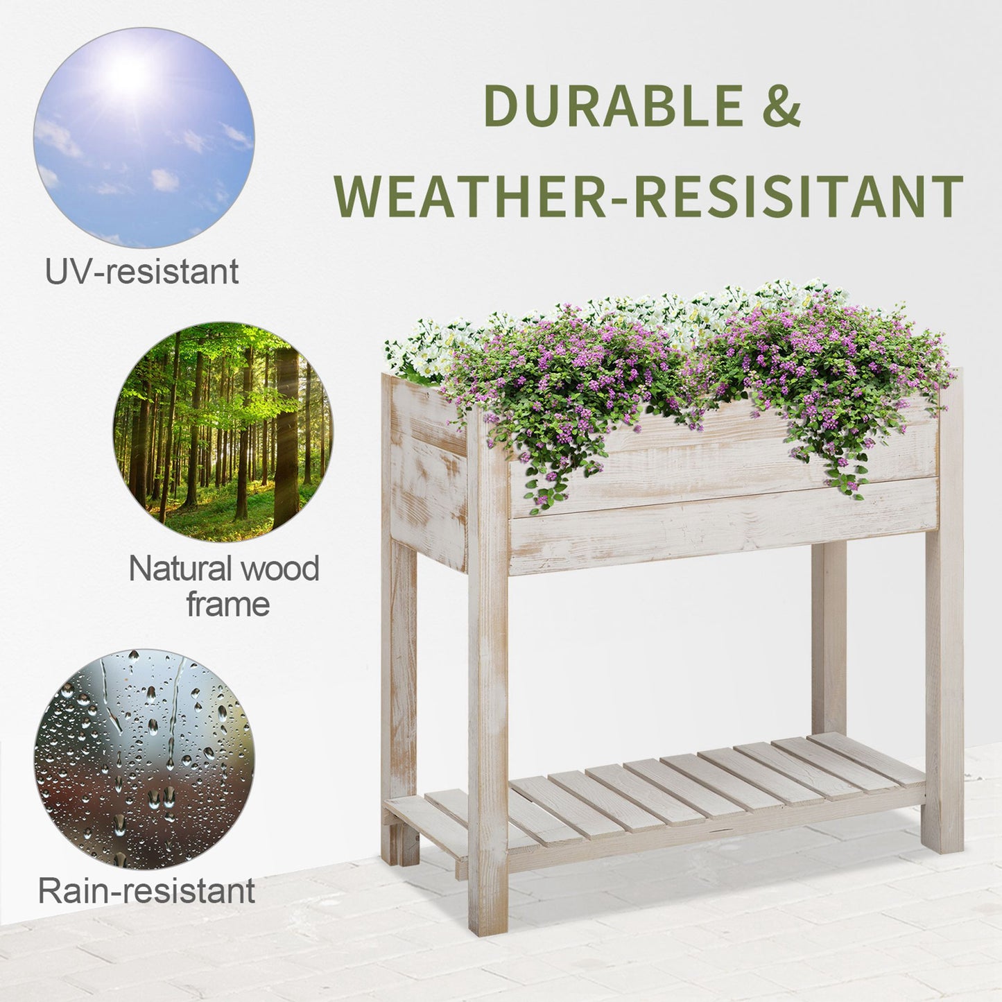 Outsunny Tiered Raised Planter: Elevated Gardening Bed with Pockets for Veggies, Flowers & Herbs, White