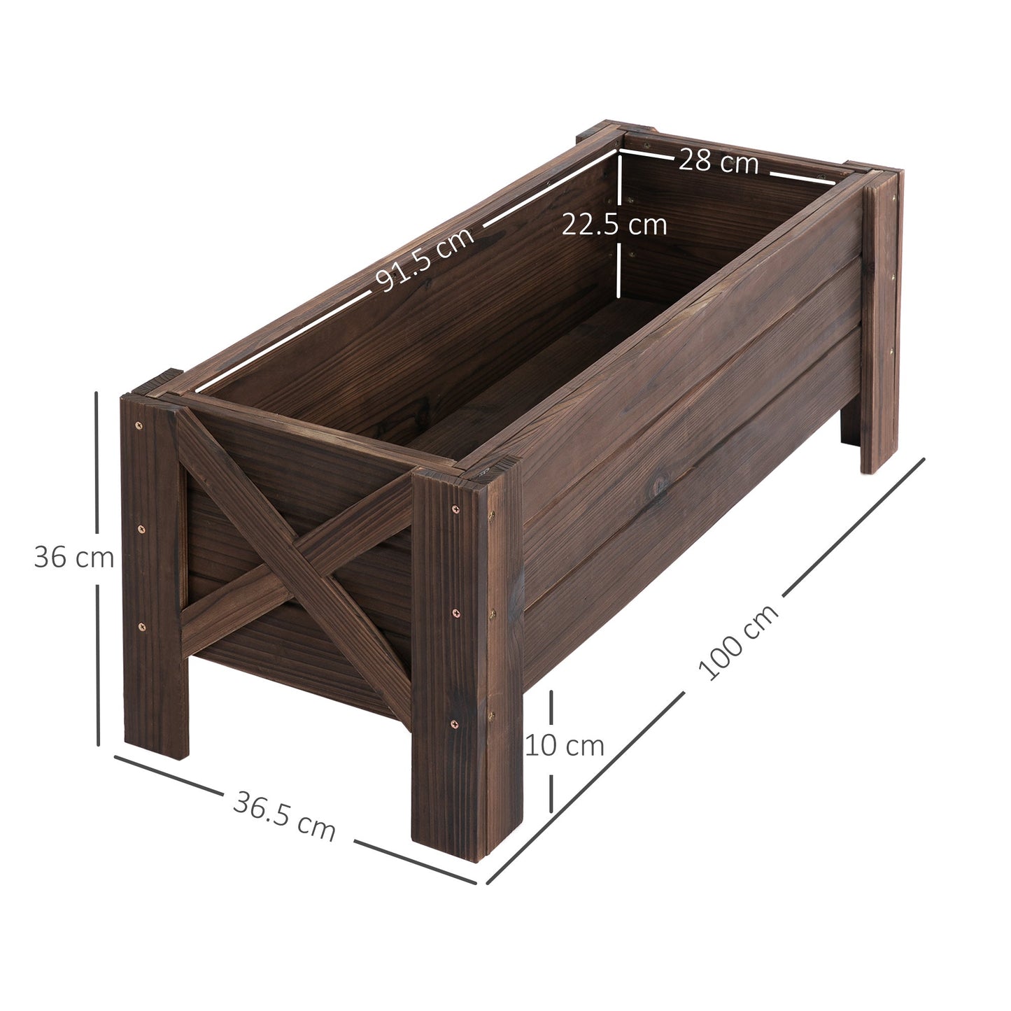 Outsunny Garden Raised Bed Planter Grow Containers for Outdoor Patio Plant Flower Vegetable Pot Fir Wood, 100 x 36.5 x 36 cm