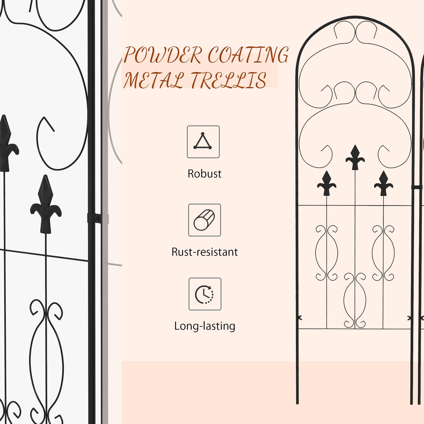 Outsunny Decorative Trellis Set: Elegant Scroll Design, Climbing Plant Support, Jet Black