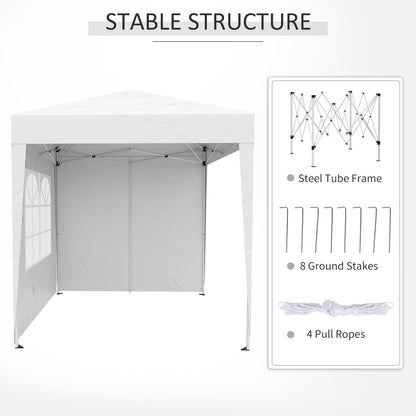 Outsunny 2 x2m Pop Up Gazebo Canopy Party Tent Wedding Awning W/ free Carrying Case White + Removable 2 Walls 2 Windows-White