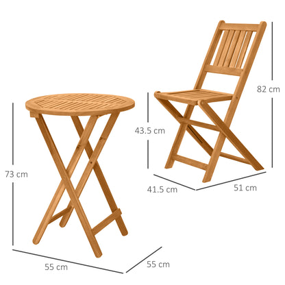 Outsunny 3 Piece Folding Bistro Set, Wooden Garden Table and Chairs for Outdoor, Patio, Yard, Porch, Teak