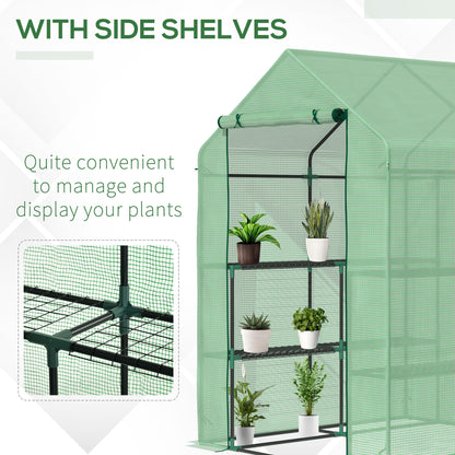 Outsunny Lean-to Greenhouse with Shelving: Removable Cover Steeple Polytunnel for Nurturing Plants, 143x138x190cm, Verdant