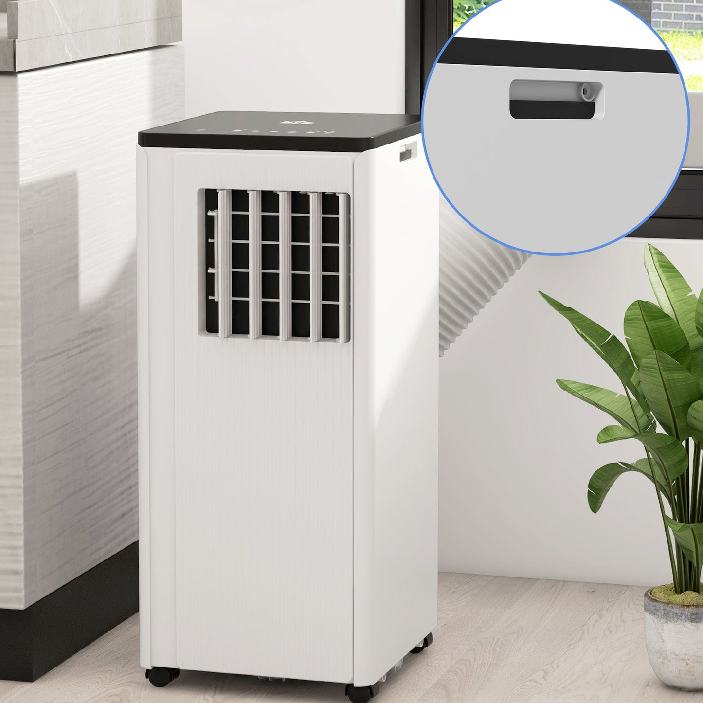 HOMCOM Smart WiFi Air Conditioner: 7000 BTU Cooling for 15m² Rooms, Dehumidifier & Fan Functions, 24-Hour Timer, White
