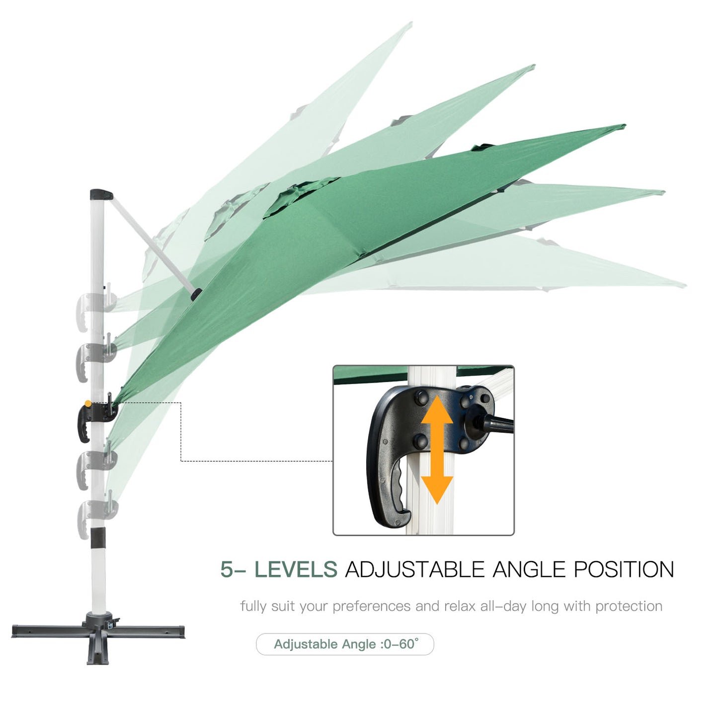 Outsunny 3 x 3(m) Cantilever Parasol, Square Garden Umbrella with Cross Base, Crank Handle, Tilt, 360° Rotation and Aluminium Frame, Green