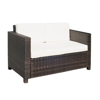 Outsunny Garden Rattan Sofa 2 Seater Outdoor Garden Wicker Weave Furniture Patio 2-Seater Double Couch Loveseat Brown