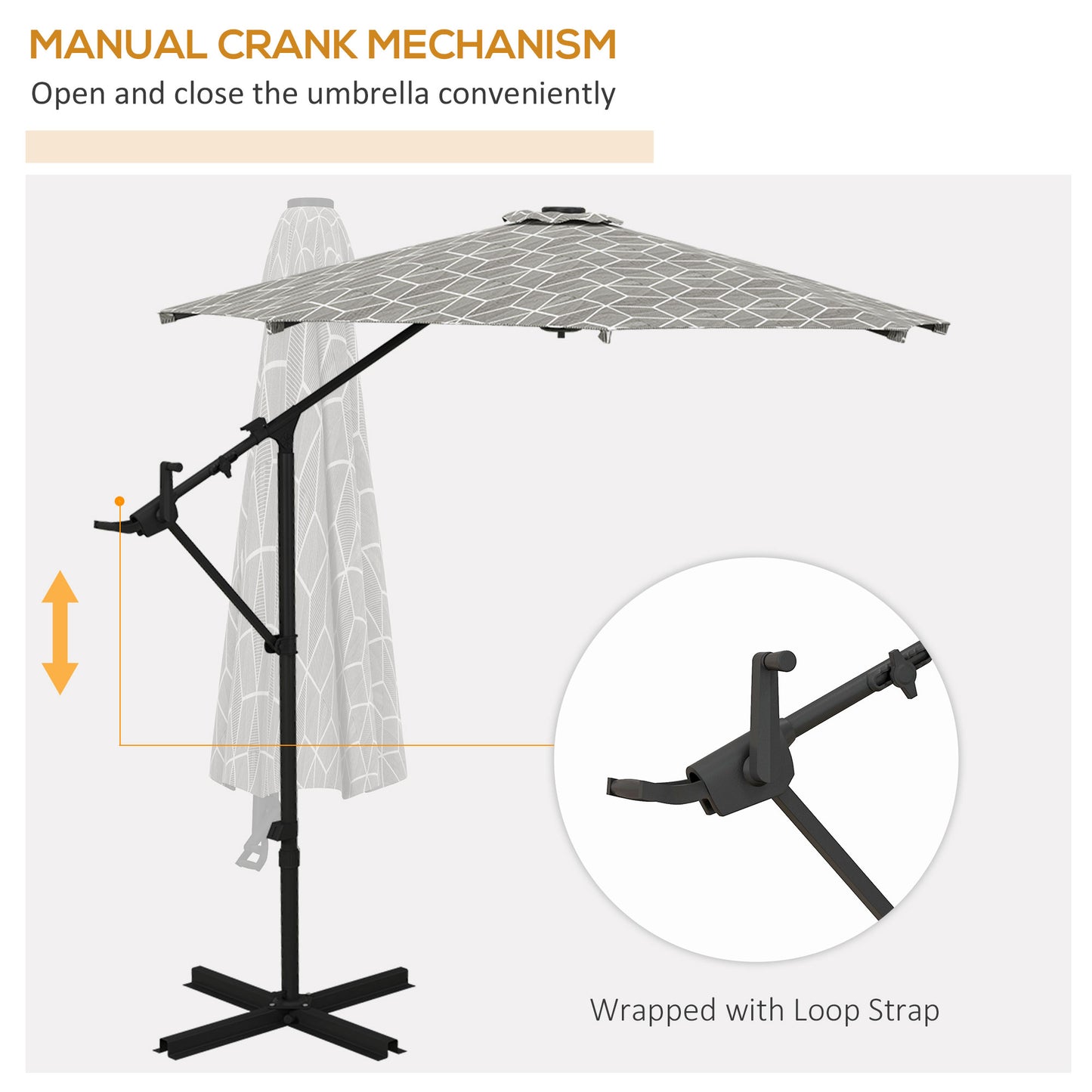 Outsunny 3(m) Convertible Cantilever Parasol and Centre-post Garden Parasol with Cross Base, 360 Rotation Banana Parasol with Crank Handle