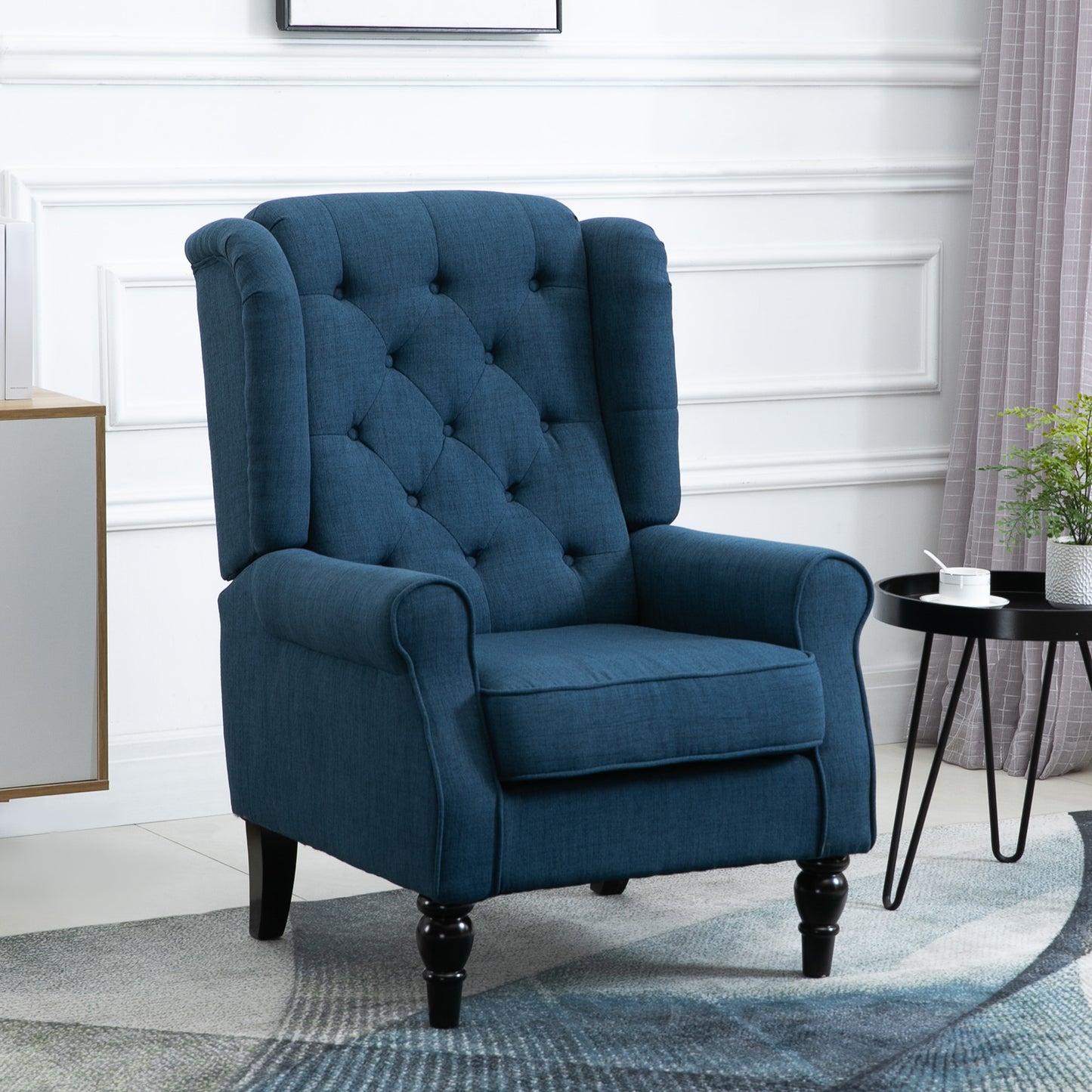HOMCOM Wingback Accent Chair, Retro Upholstered Button Tufted Occasional Chair for Living Room and Bedroom, Blue