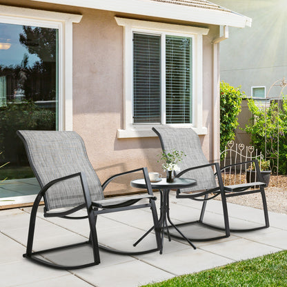 Outsunny Patio Bistro Set: 2 Rocking Chairs & Tempered Glass Table, Ideal for Garden & Poolside, Grey