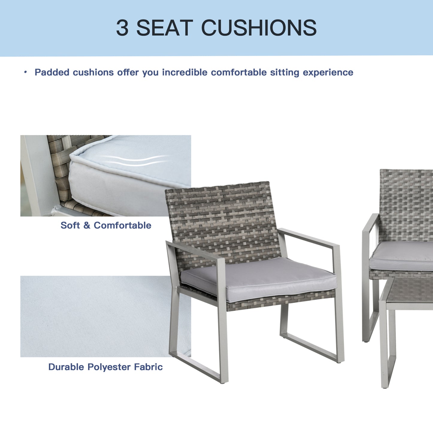 Outsunny Rattan Garden Furniture Set, 4-Seater, 2 Single Sofa Armchairs, 1 Bench, Cushions, Coffee Table, Wicker Weave, Patio Backyard