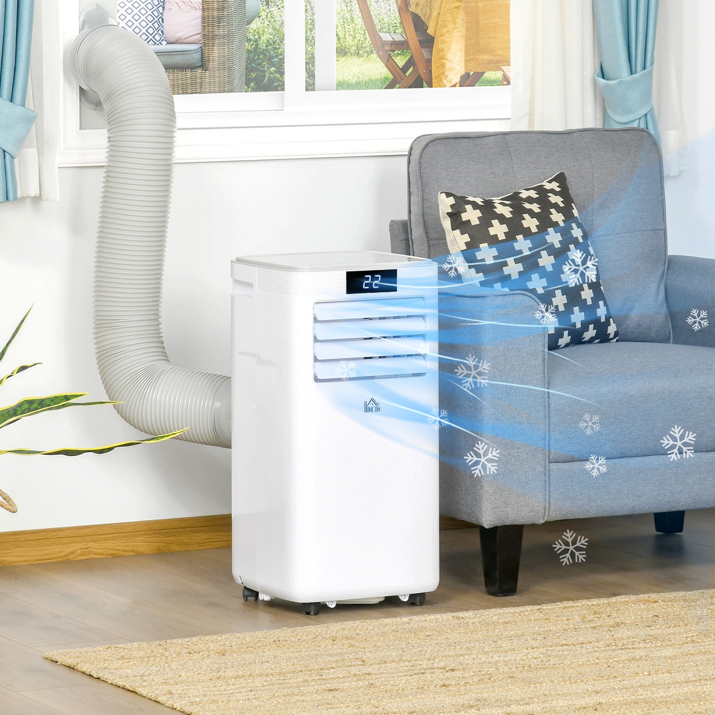 HOMCOM 10000 BTU Mobile Air Conditioner Portable AC Unit for Cooling Dehumidifying Ventilating with Remote Controller, LED Displa, White