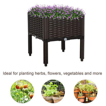 Outsunny Elevated Garden Bed, Patio Flower Plant Planter, Raised Vegetable Planting Container, Durable PP, Black
