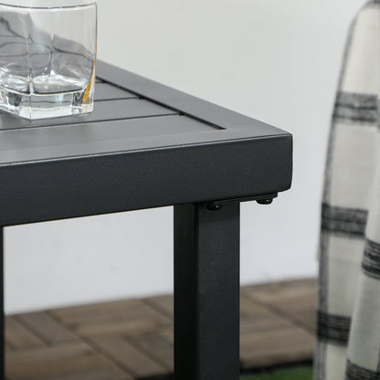 Outsunny Patio Side Table with Umbrella Hole, Durable Steel Frame, Ideal for Balcony and Garden, Black, 50x50cm