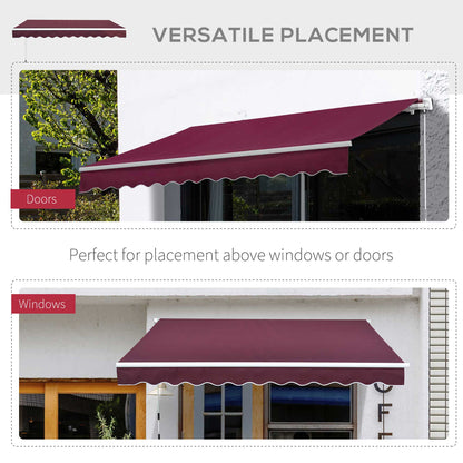 Outsunny Manual Retractable Awning, 3x2.5m Sun Shade Canopy for Garden Patio, UV Protection, Red