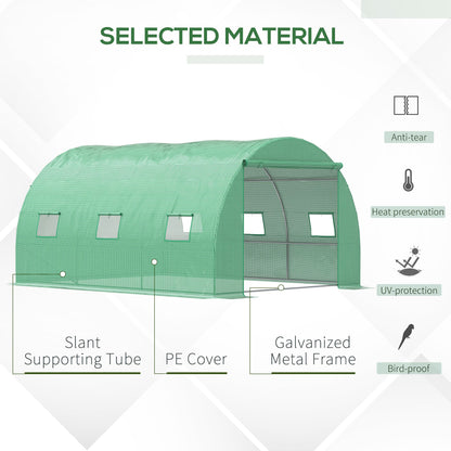 Outsunny Walk-In Polytunnel Greenhouse, Outdoor Garden Greenhouse with PE Cover, Zippered Roll Up Door and 6 Windows, 4 x 3 x 2 m, Green