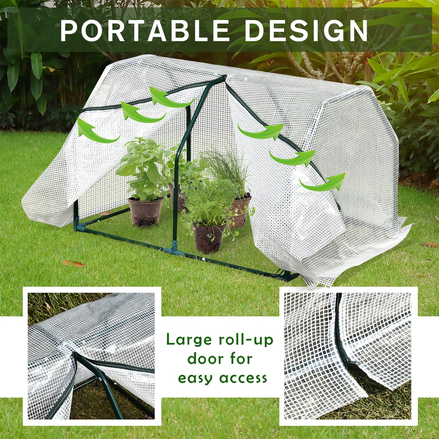 Outsunny Portable Greenhouse Oasis: Mini Metal Frame with PVC Cover, Zippered Access, 99x71x60cm, White